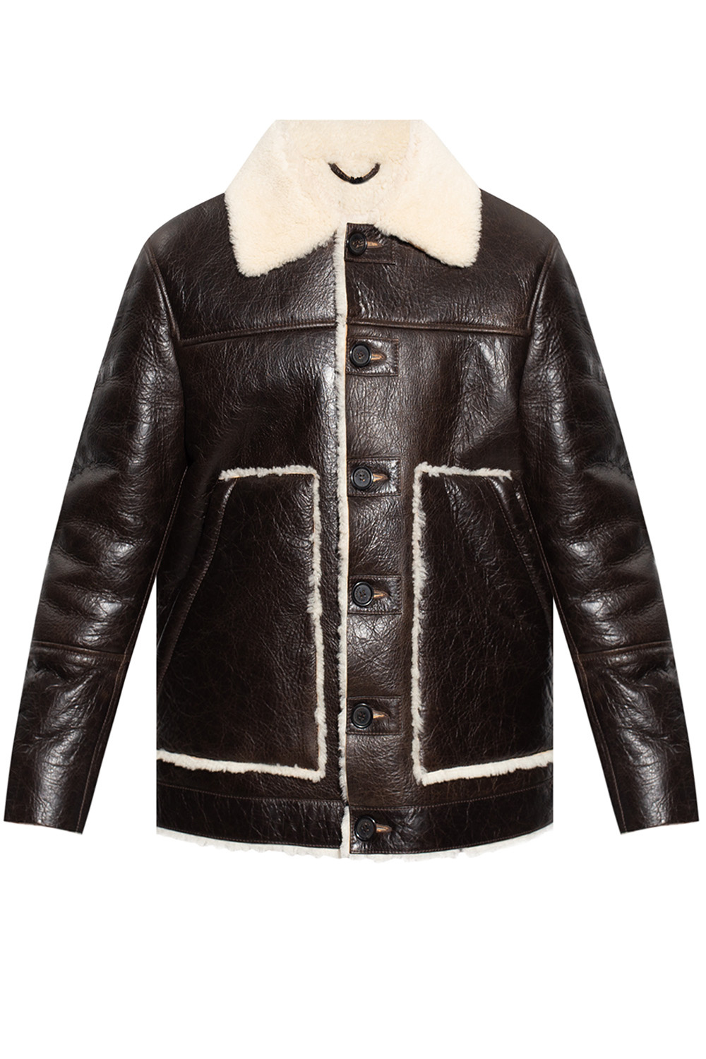 Brown Shearling jacket confort Dsquared2 waffle knit shirt